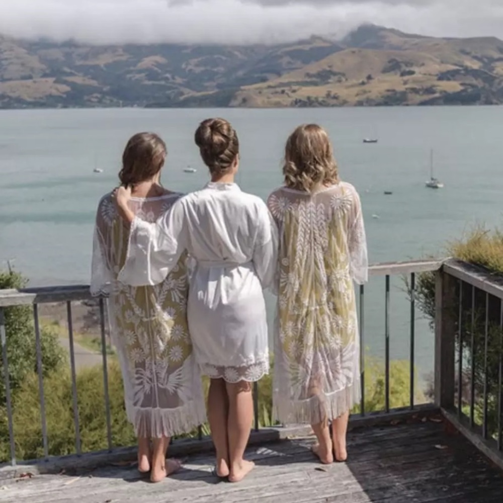 SOLD OUT Boho Embroidered Sheer Lace Kimono Wrap Robe - Picture 5 of 5